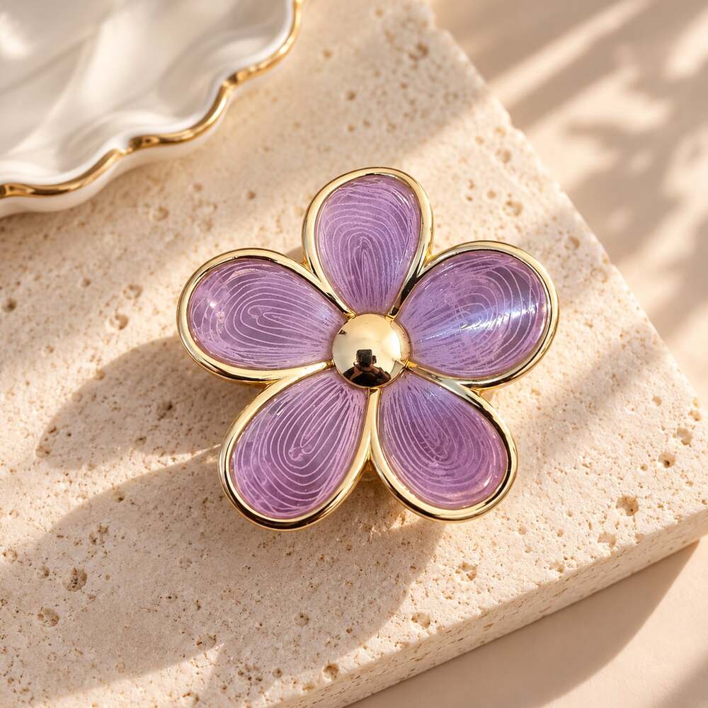 Lavender Flower Claw Clip Gold Trim Y2K Floral Hair Accessory